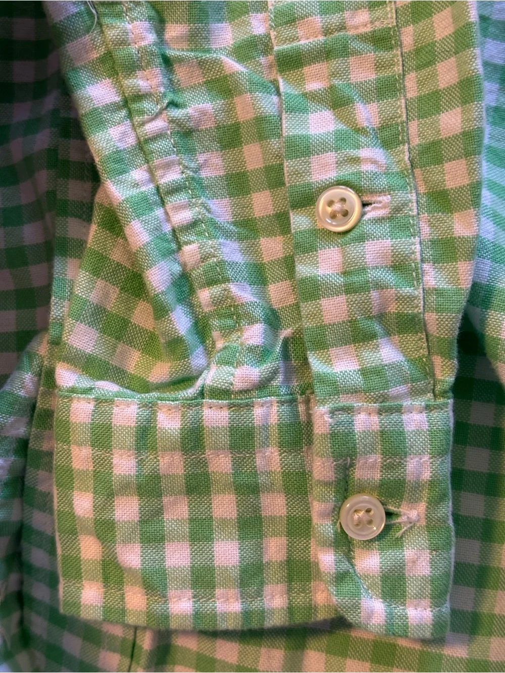 Ralph Lauren Boys Size 6 Green and White Gingham Plaid Button-Up Shirt